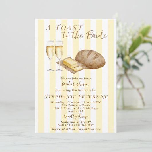 Ein Toast zum Bride Bread & Butter Brautparty Einladung (Stehend Vorderseite)