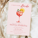 Ein Toast zum rosa und roten Brautparty Postkarte<br><div class="desc">Toast bis zur Braut mit Cocktailspieß Braudusche Einladungen. Passen Sie die Einladung mit Ihren Daten an,  um sie zu Ihrem eigenen zu machen!</div>