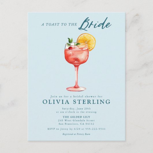 Ein Toast zur Brautblauer Dusche Postkarte (Vorderseite)