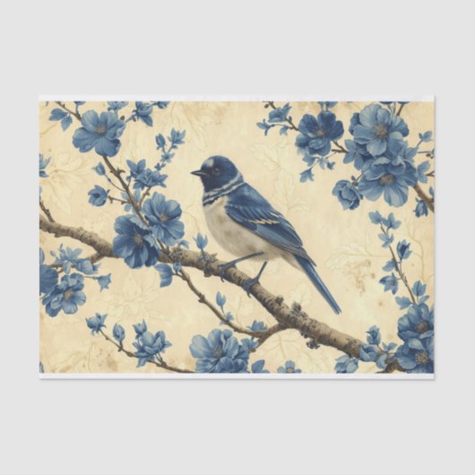 Ein Toile de Jouy Bluebird Seidenpapier (Vorderseite)