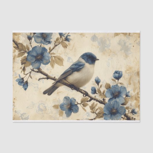 Ein Toile de Jouy Bluebird Seidenpapier (Vorderseite)