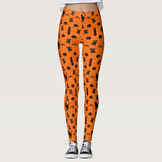 Ein tolles Halloween-Muster in Orange und Schwarz Leggings (Vorderseite)