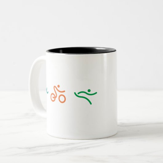 Ein tolles Triathlon Geschenk für Ihren Freund ode Zweifarbige Tasse (Vorderseite Links)