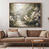 ein Tor in einem Wald mit Blumen Poster