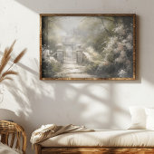 ein Tor in einem Wald mit Blumen Poster