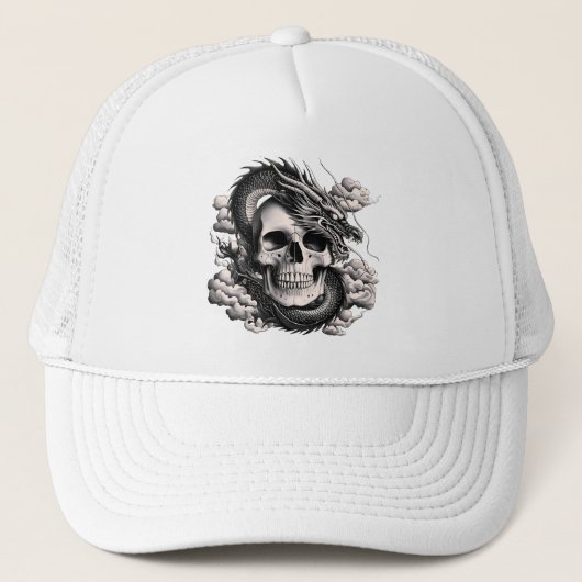 Ein TOTENKOPF UND EIN DRACHE Trucker Hut Truckerkappe (Vorderseite)