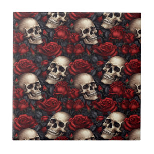 Ein Totenkopf- und Rosen-Serien-Design 10 Fliese