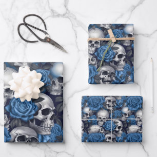 Ein Totenkopf und Rosen Serien-Design 12 Geschenkpapier Set