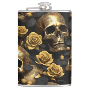 Ein Totenkopf- und Rosen-Serien-Design 8 Flachmann
