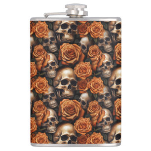 Ein Totenkopf- und Rosen-Serien-Design 9 Flachmann