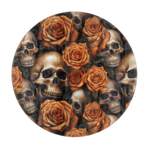 Ein Totenkopf und Rosen Serien-Design 9 Schneidebrett