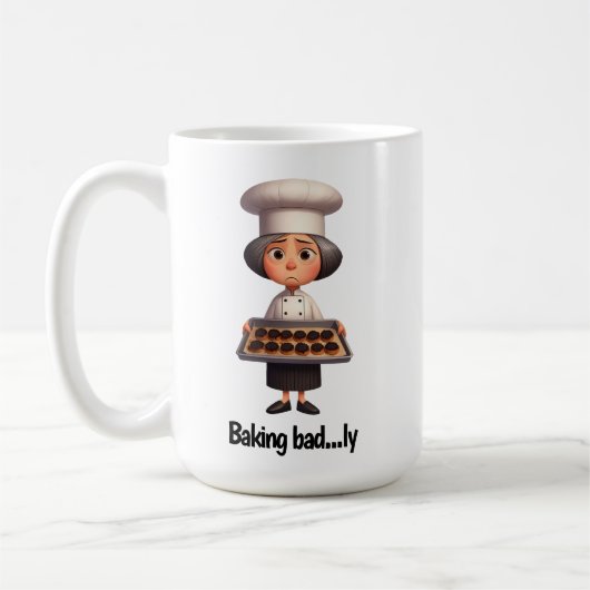 Ein trauriger Koch mit gebranntem Brot Kaffeetasse (Links)
