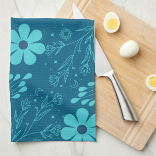 Ein trendiges Cyan-Farben-Blumen-Design Geschirrtuch