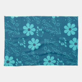 Ein trendiges Cyan-Farben-Blumen-Design Geschirrtuch (Horizontal)