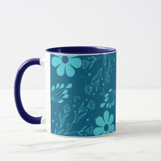 Ein trendiges cyanfarbenes Blumendesign Tasse (Links)