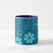 Ein trendiges cyanfarbenes Blumendesign Tasse (Zentrum)