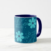 Ein trendiges cyanfarbenes Blumendesign Tasse (VorderseiteRechts)