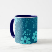 Ein trendiges cyanfarbenes Blumendesign Tasse (Vorderseite Links)