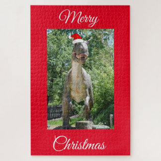 Ein TREX Dinosaurier mit einem Weihnachtshut Puzzle