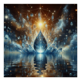 Ein Tropfen reines sauberes Wasser auf einem blaue Poster