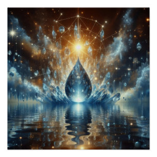 Ein Tropfen reines sauberes Wasser auf einem blaue Poster