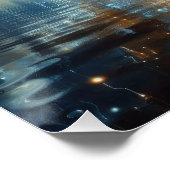 Ein Tropfen reines sauberes Wasser auf einem blaue Poster (Ecke)