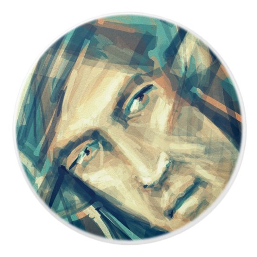 Ein trotziges, grünes Elfengefecht Keramikknauf (Vorderseite)