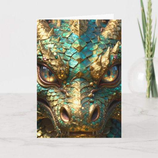 Ein türkis-goldener Drache Mystisch Karte (Vorderseite)
