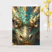 Ein türkis-goldener Drache Mystisch Karte (Gelbe Blume)