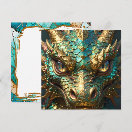 Ein türkis-goldener Drache Mystisch Karte (Vorne/Hinten)