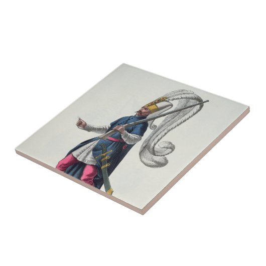 Ein türkischer Janissar, der in Kostüme Krieg führ Fliese (Seite)