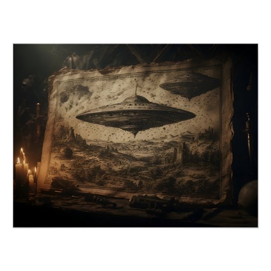 Ein UFO im Stil von Leonardo da Vinci Poster (Vorderseite)