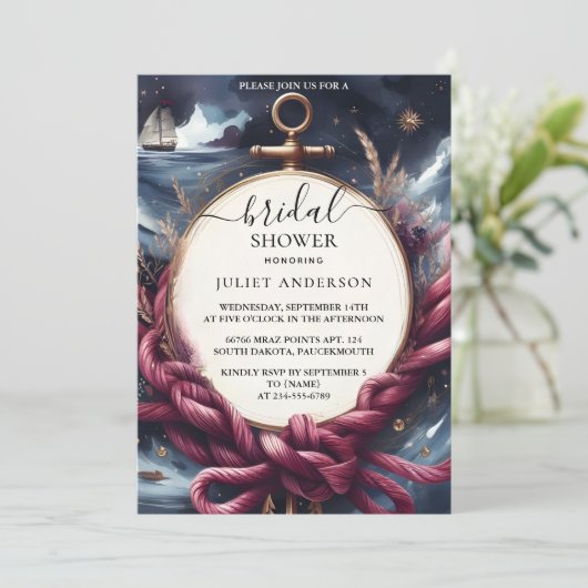 Ein unbekanntes Boot Schiff Navy Blue Nautical Bra Einladung (Stehend Vorderseite)