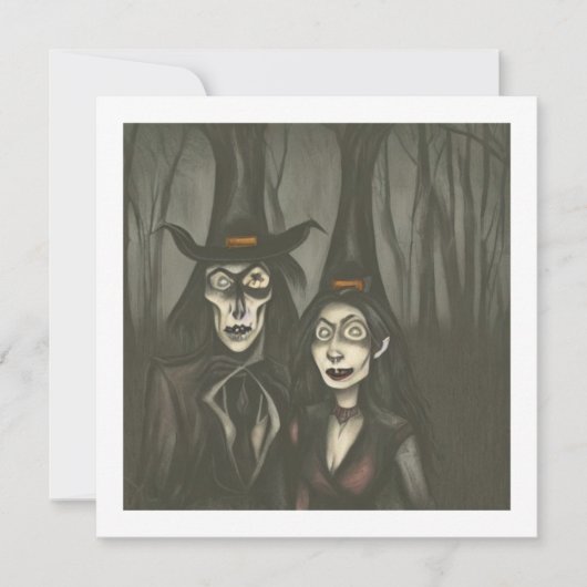 Ein Vampir und eine Hexe in Halloween Karte (Vorderseite)
