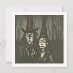 Ein Vampir und eine Hexe zu Halloween Karte