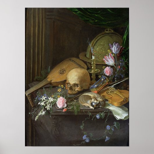 Ein Vanitas Stillleben mit einem Nautilus und eine Poster (Vorne)
