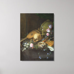 Ein Vanitas Stillleben mit einem Nautilus und Leinwanddruck