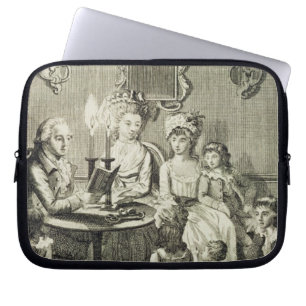 Ein Vater, der zu seiner Familie durch das Laptopschutzhülle