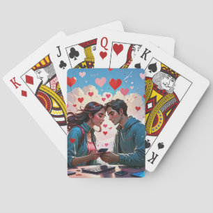 Ein verliebtes Paar mit fliegenden Herzen - Spielk Spielkarten