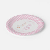 Ein verrückter Gans Rosa Gingham Rustikaler Erster Pappteller (Schrägansicht)