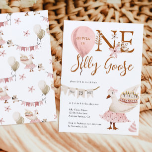 Ein verrückter Gans Vintage Boho Mädchen 1. Geburt Einladung