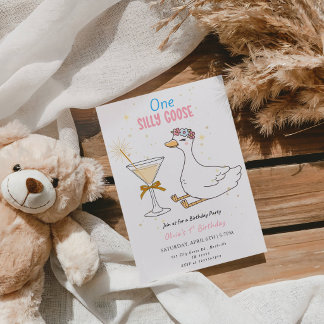 Ein verrückter Gänse-Babymädchen 1. Geburtstagsfei Einladung