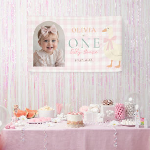 Ein verrückter Gänse-Pink-Bow-Mädchen-1.-Geburtsta Banner