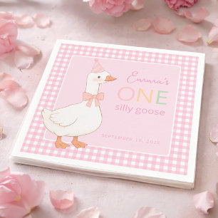 Ein verrückter Gänse-Rosa-Mädchen-Erstgeburtstagsh Serviette