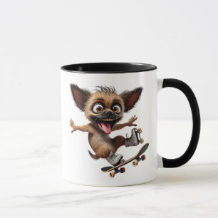 Ein verrückter Rollerhund und Skateboard. Tasse