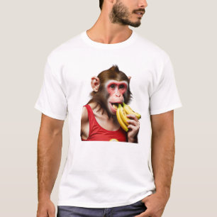 Ein verspielter Affe sitzt auf einer dynamischen, T-Shirt