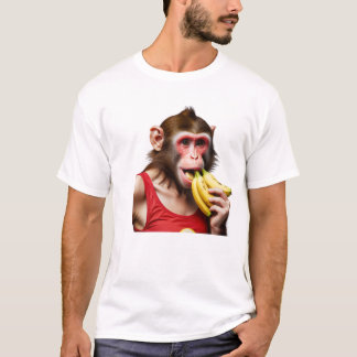 Ein verspielter Affe sitzt auf einer dynamischen,  T-Shirt