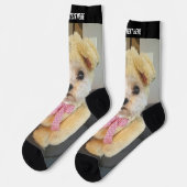 Ein vertikales Foto und Text oben - auf jedem Socken (Linkes Detail)