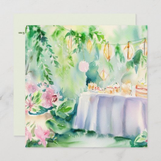 Ein verzauberter Garten: Teefreude, eine Babydusch Einladung (Vorne/Hinten)