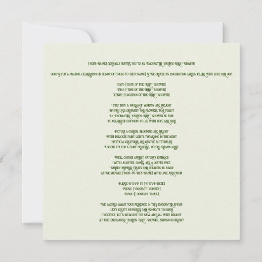 Ein verzauberter Garten: Teefreude, eine Babydusch Einladung (Rückseite)